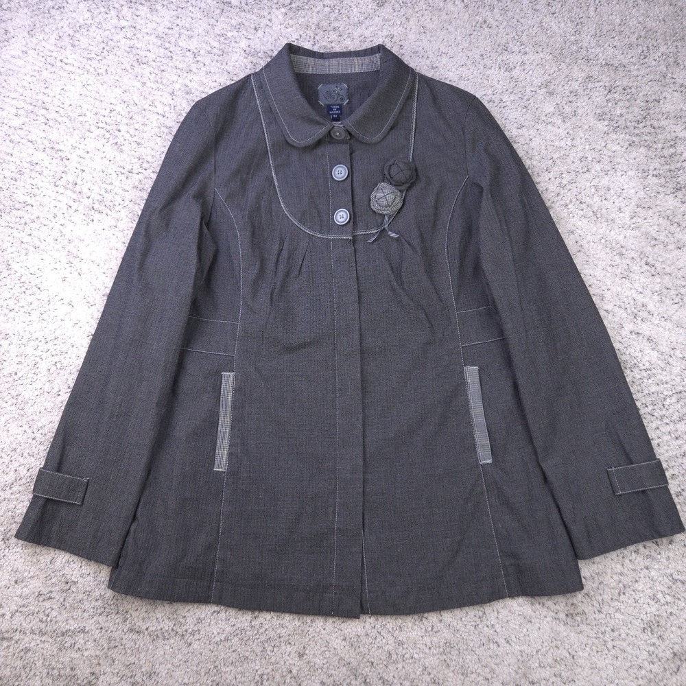 Terre De Marins Jacket Womens 42 10US Button Lined Flowers Stretch Herringbone